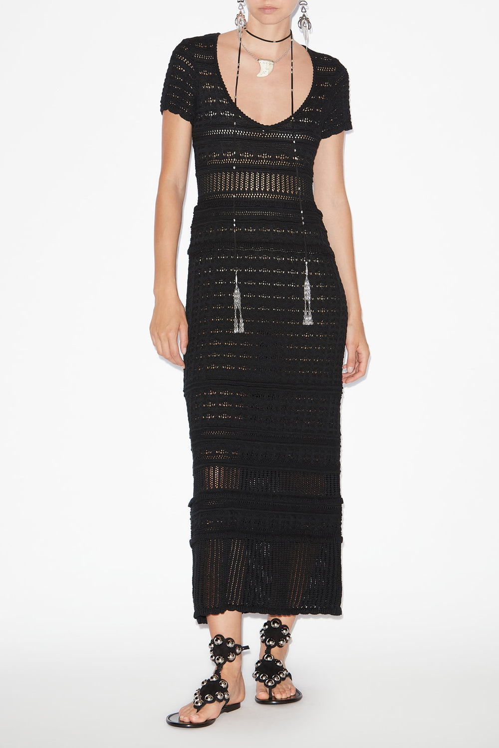 Langes kleid aurore aus ajour-strick - Schwarz - Woman - 2