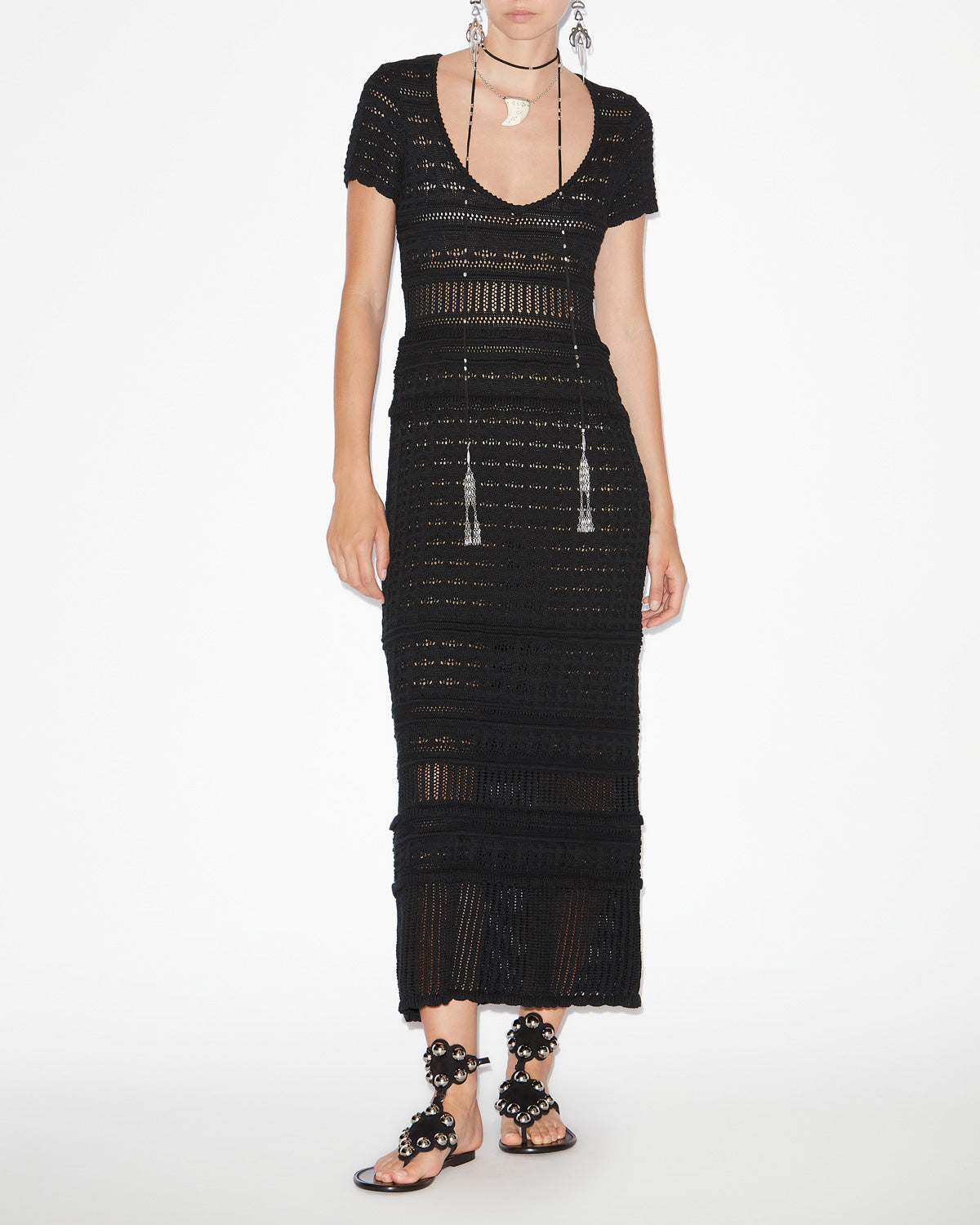 Aurore long openwork knit dress - Black - Woman - 1