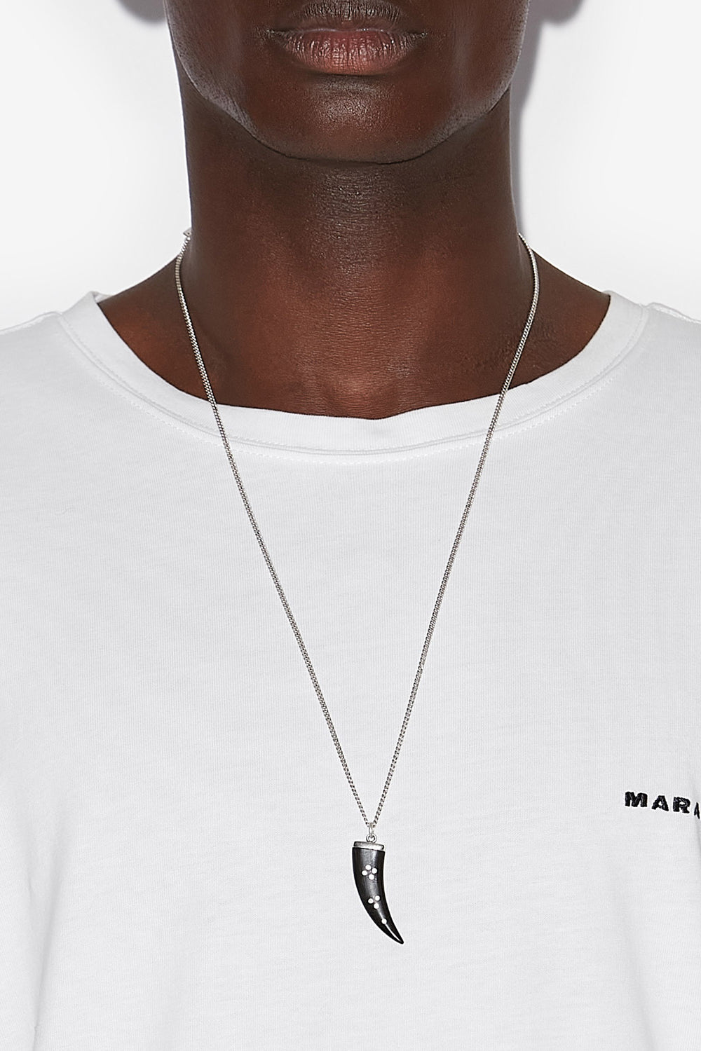 Collana maji lunga con pendente in corno - Black and silver - Man - 2