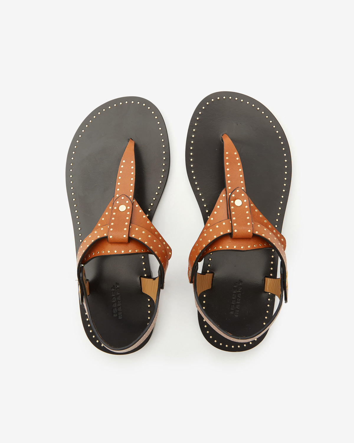 Joony flat-heeled studded leather sandals - Havana - Woman - 4