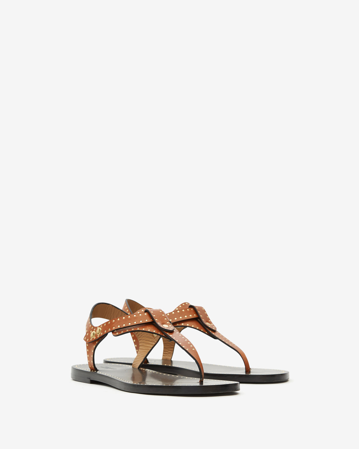 Joony flat-heeled studded leather sandals - Havana - Woman - 3