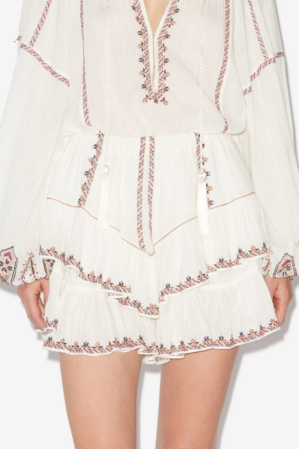 Shorts jocadia aus bestickter gaze mit volants - Ecru-ochre - Woman - 4