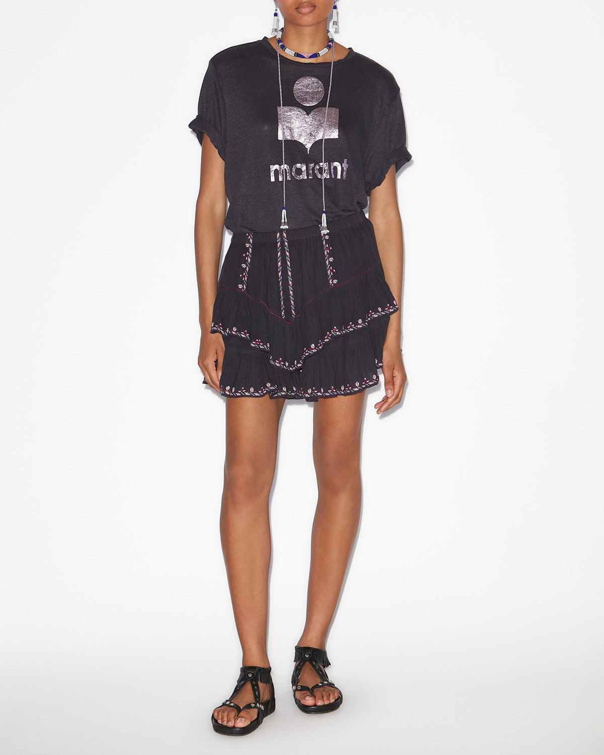 Shorts jocadia in garza ricamata con volant - Faded night/lilac - Woman - 1