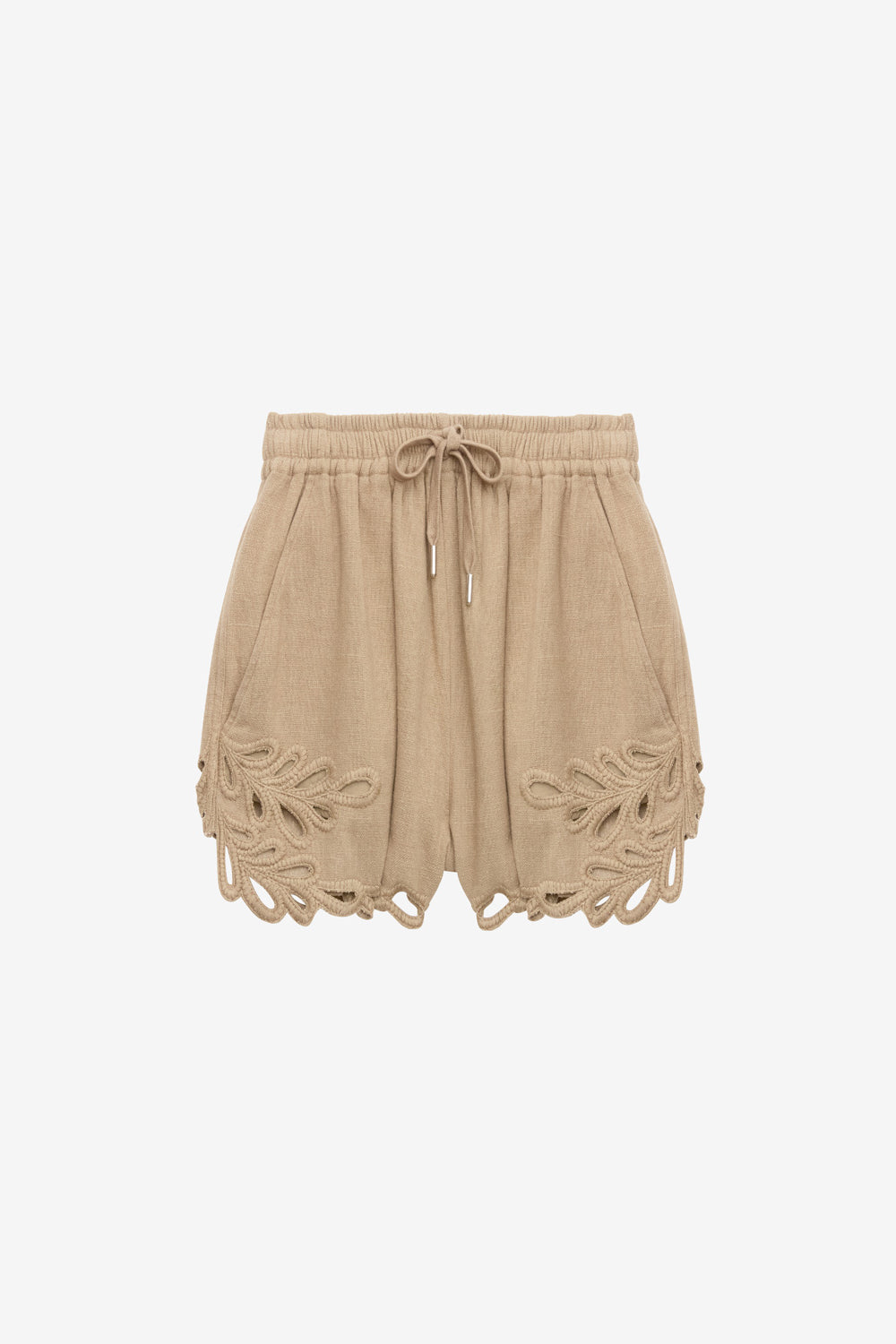 Shorts corti safa con ricami traforati - Light khaki - Woman - 1