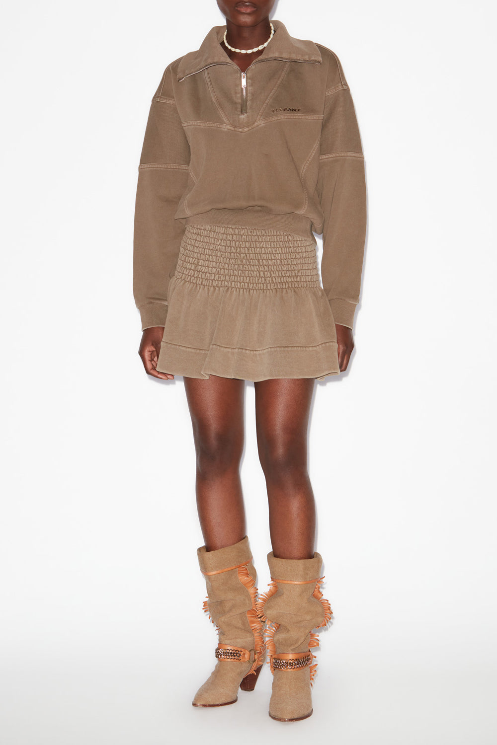 Felpa yaele in jersey délavé impunturato - Cachi - Woman - 2