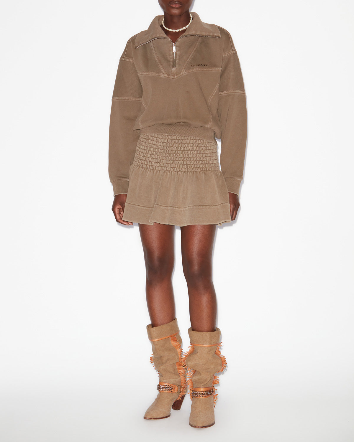 Sweatshirt yaele en jersey délavé surpiqué - Kaki - Woman - 1