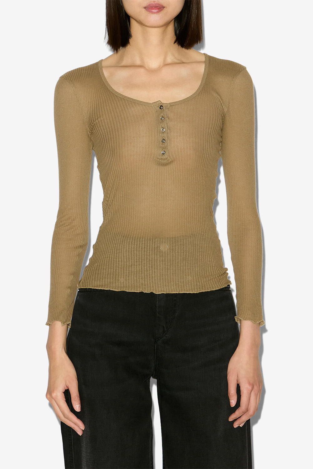Langarm-t-shirt lamylic aus baumwolle - Khaki - Woman - 4