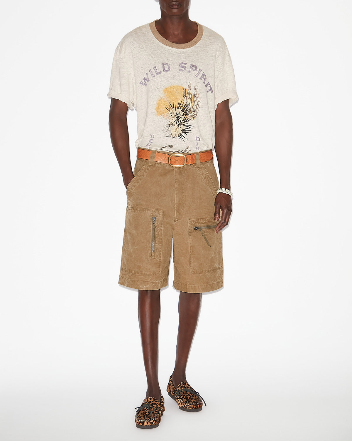 T-shirt honore in lino con stampa - Ecru/sand - Man - 1