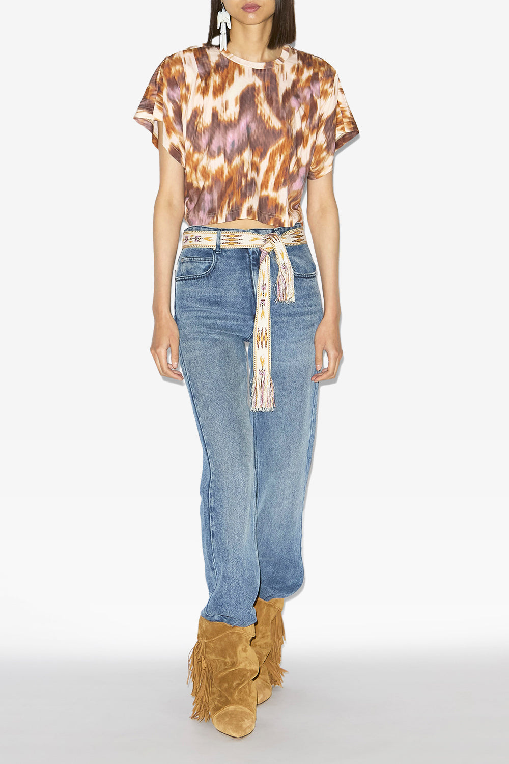 T-shirt court zilia en coton imprimé aquarelle - Écru-ocre - Woman - 2