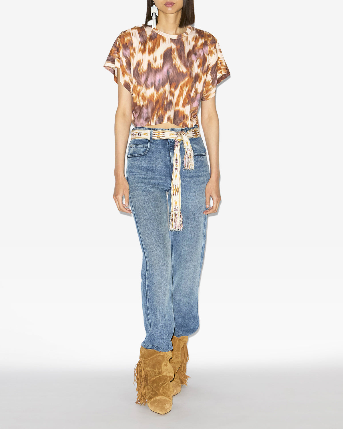 T-shirt court zilia en coton imprimé aquarelle - Écru-ocre - Woman - 1