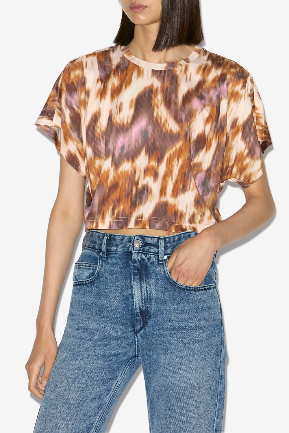 T-shirt court zilia en coton imprimé aquarelle - Écru-ocre - Woman - 4