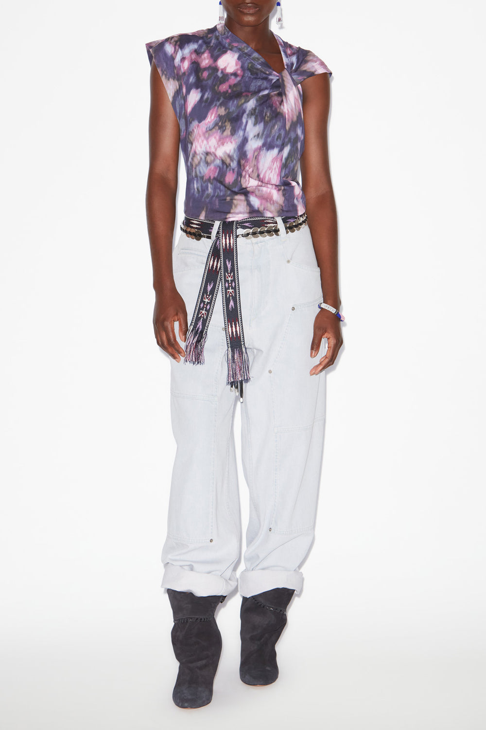 T-shirt asymétrique nayda en coton imprimé - Violet-lilas - Woman - 2