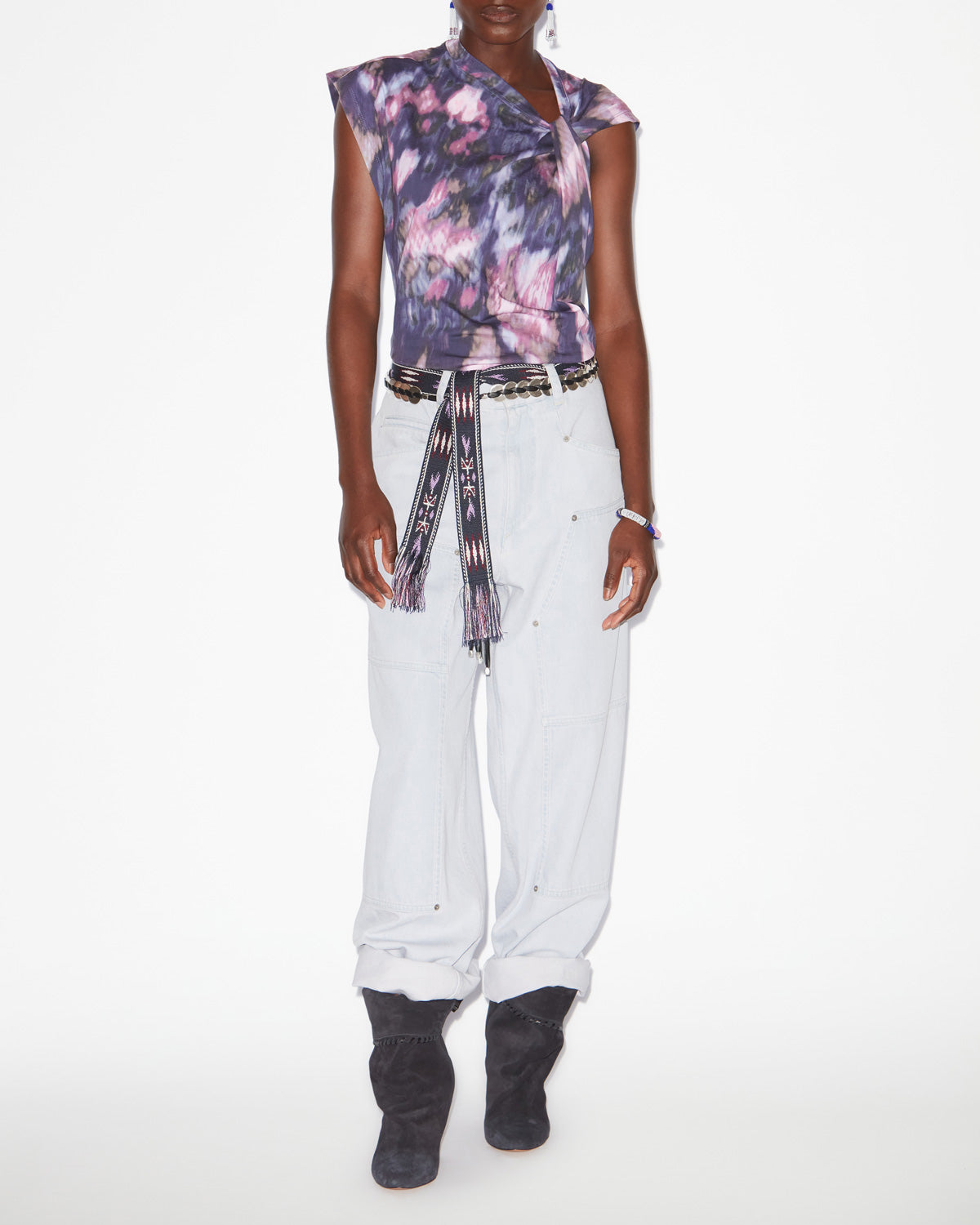 T-shirt asymétrique nayda en coton imprimé - Violet-lilas - Woman - 1