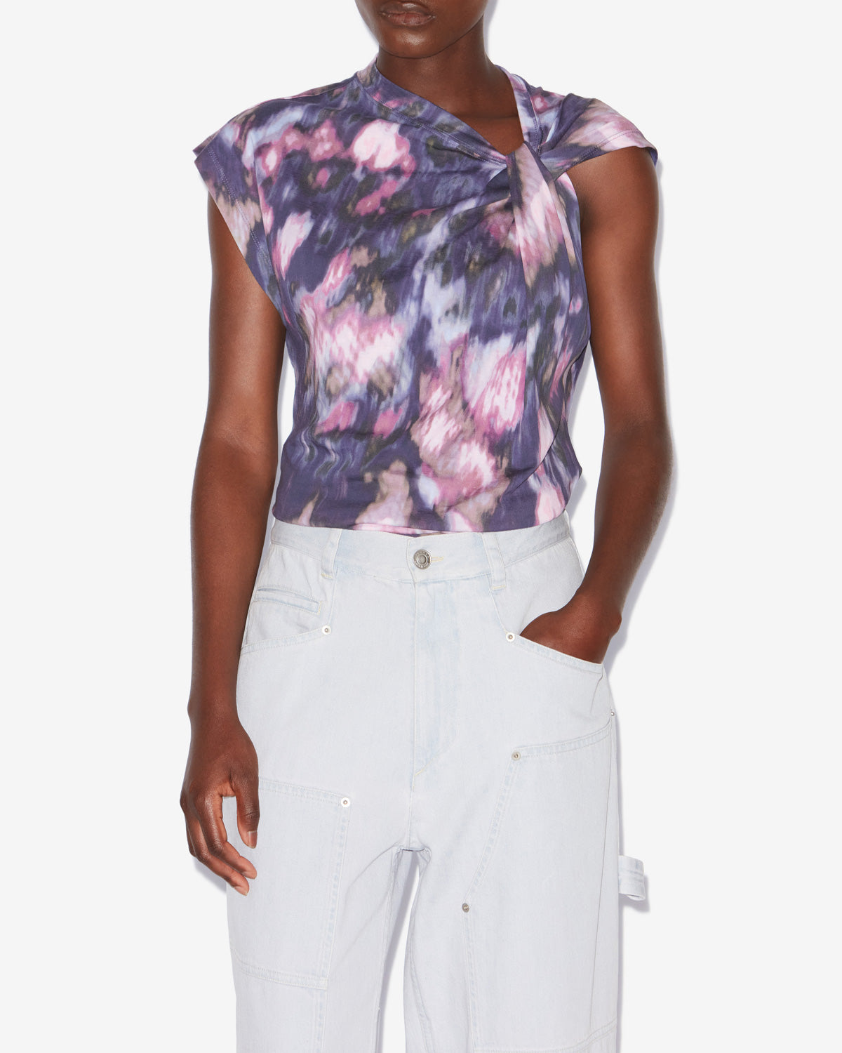T-shirt asymétrique nayda en coton imprimé - Violet-lilas - Woman - 3