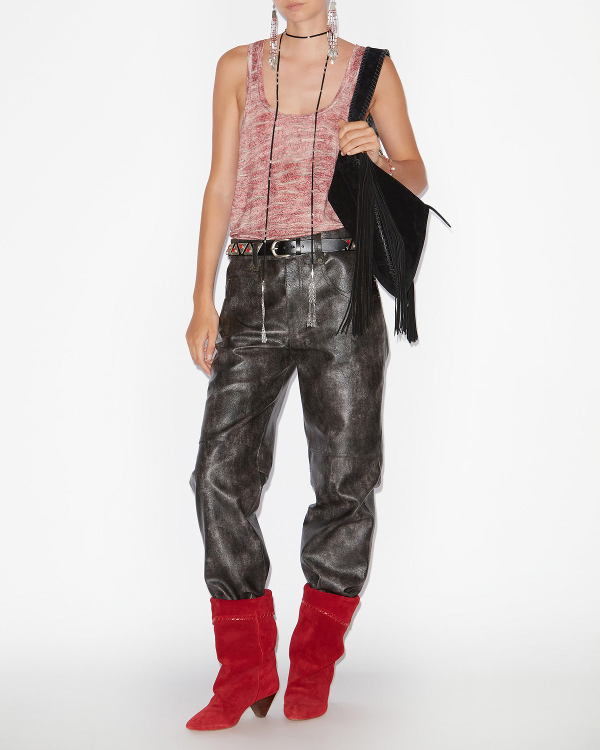 Thea printed linen tank top - Red - Woman - 1