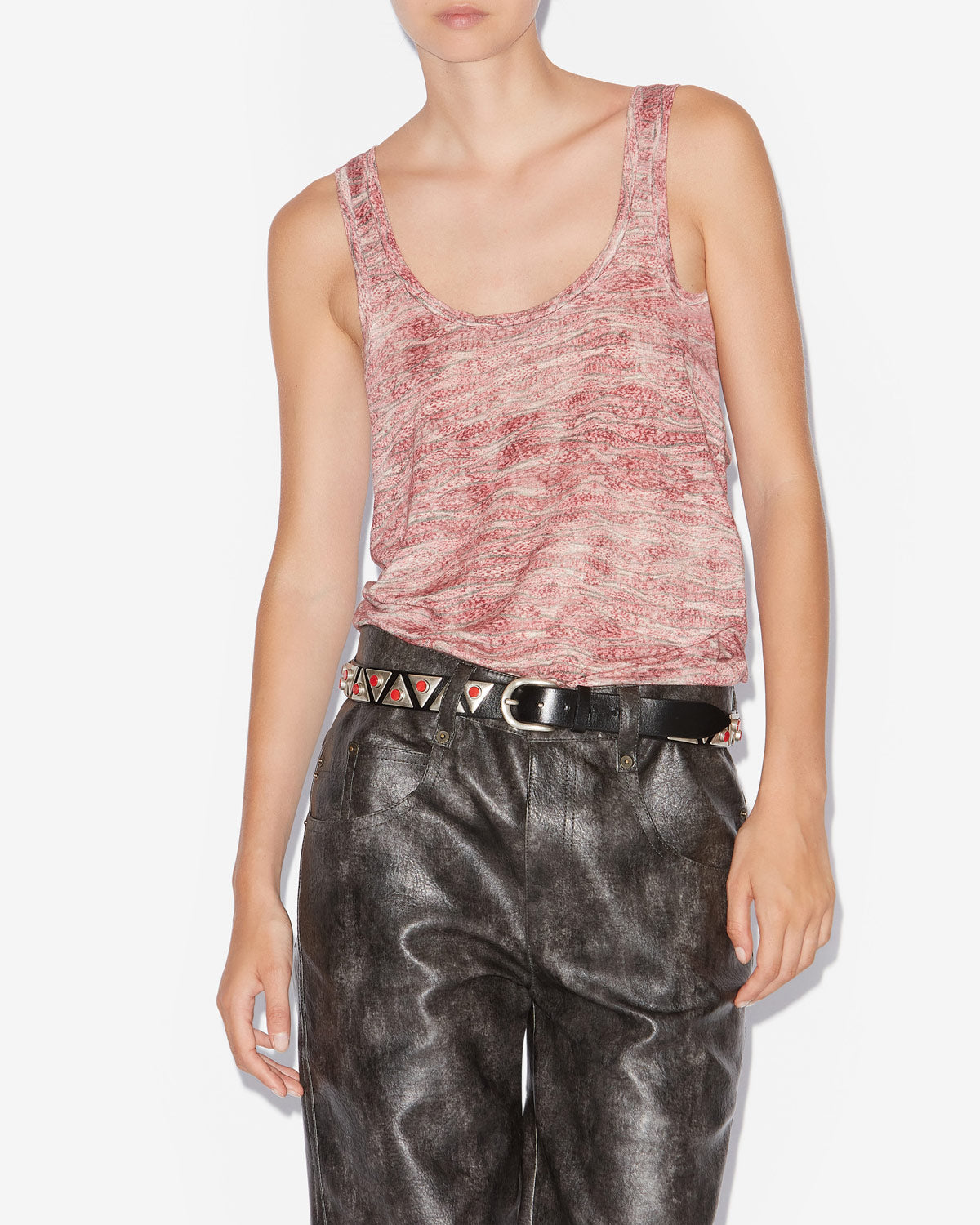 Thea printed linen tank top - Red - Woman - 3