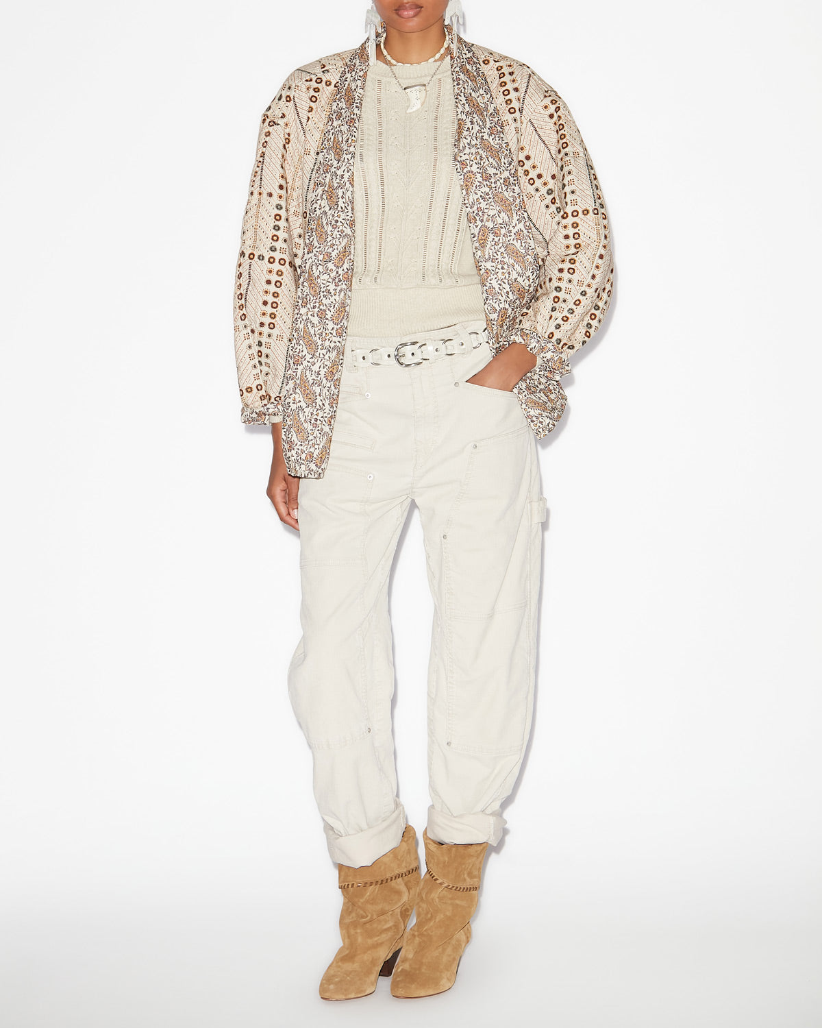 Chancel printed cotton jacket - Ecru - Woman - 1