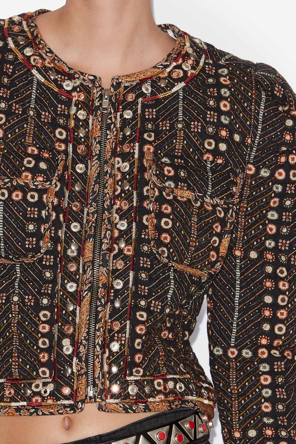 Giacca corta cristy in cotone con stampa - Nero lavato - Woman - 3