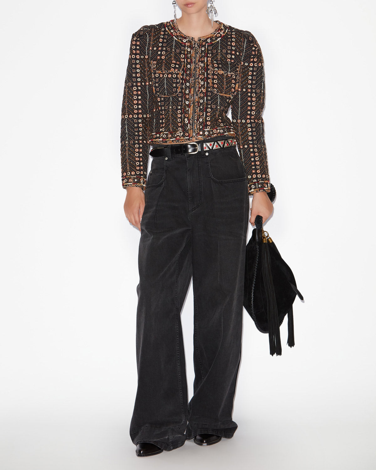 Giacca corta cristy in cotone con stampa - Nero lavato - Woman - 1