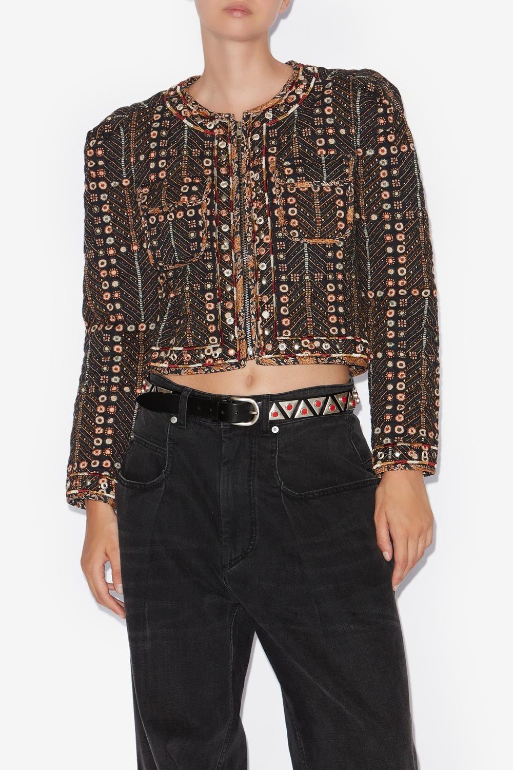 Giacca corta cristy in cotone con stampa - Nero lavato - Woman - 4