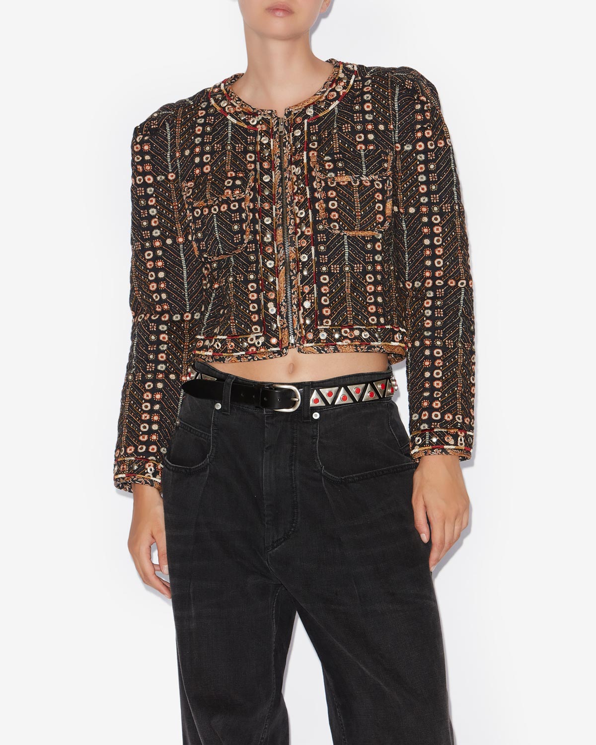 Giacca corta cristy in cotone con stampa - Nero lavato - Woman - 3