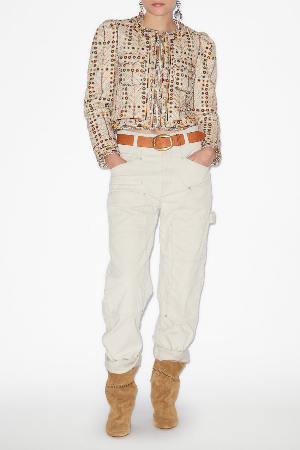 Giacca corta cristy in cotone con stampa - Ecru - Woman - 2