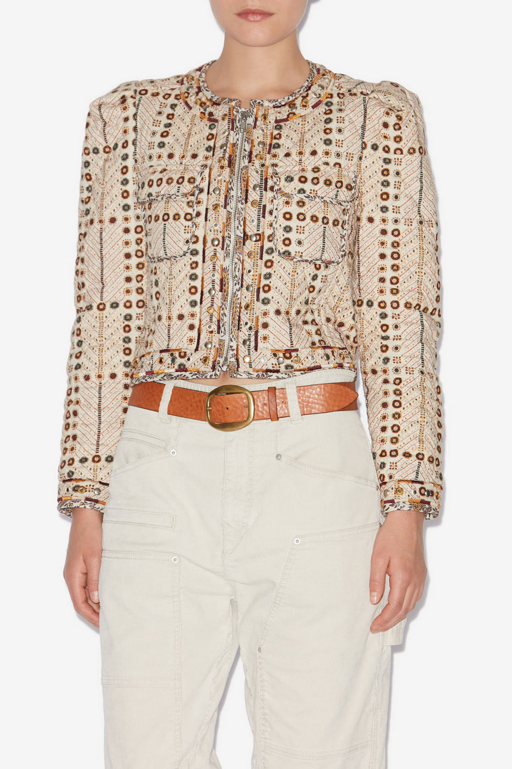 Giacca corta cristy in cotone con stampa - Ecru - Woman - 4