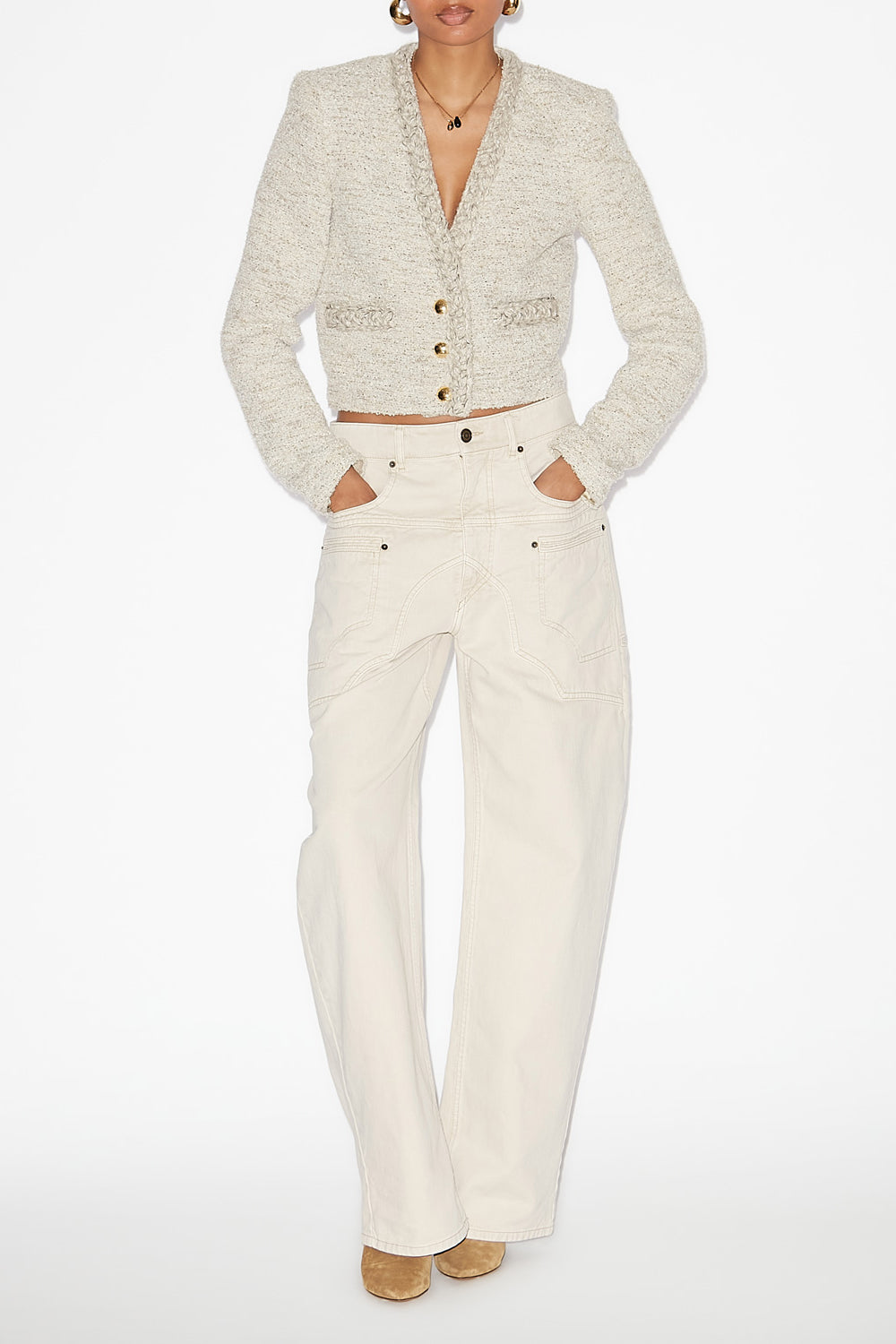 Giacca corta gwendoline in cowens - Ecru - Woman - 2