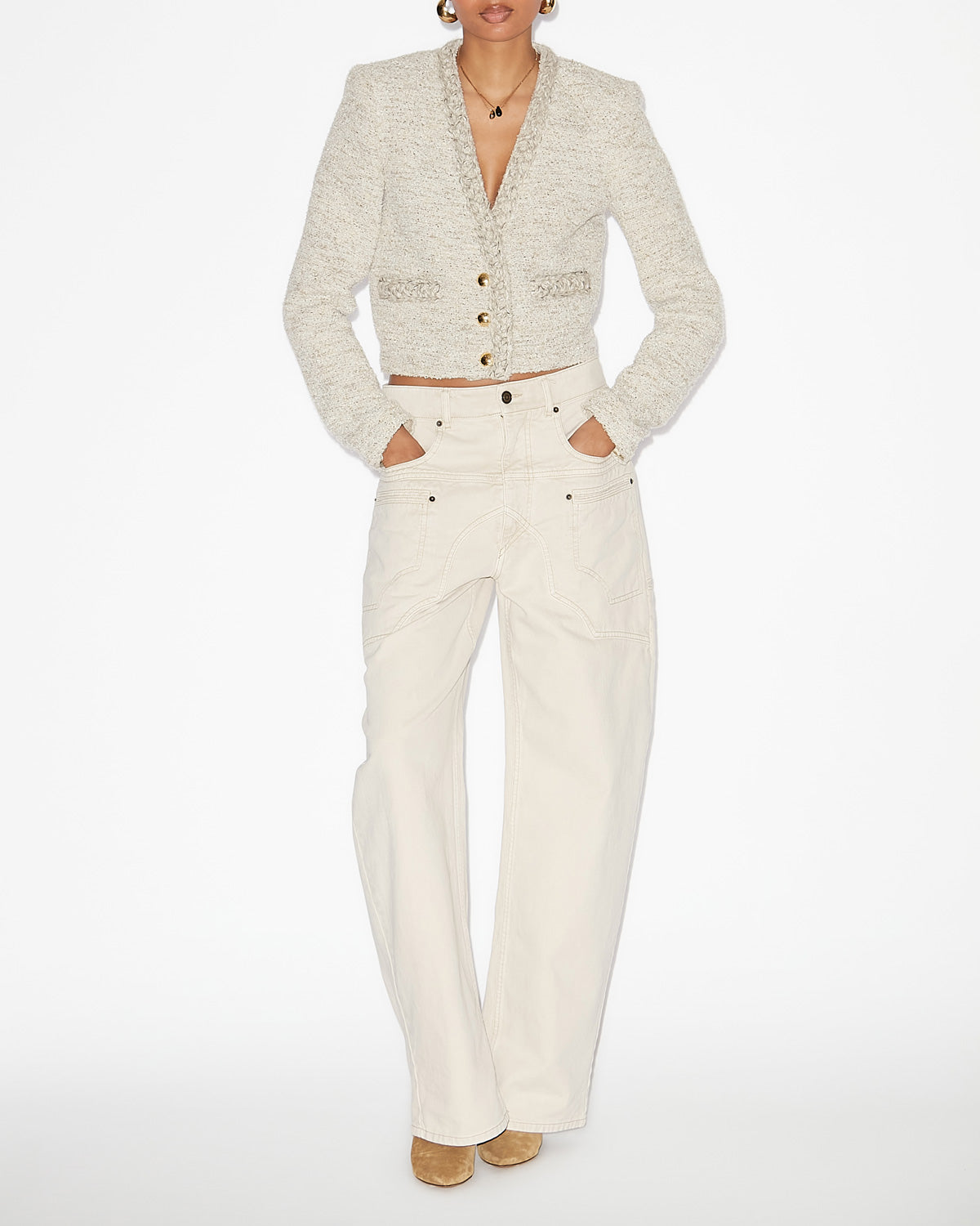 Giacca corta gwendoline in cowens - Ecru - Woman - 1