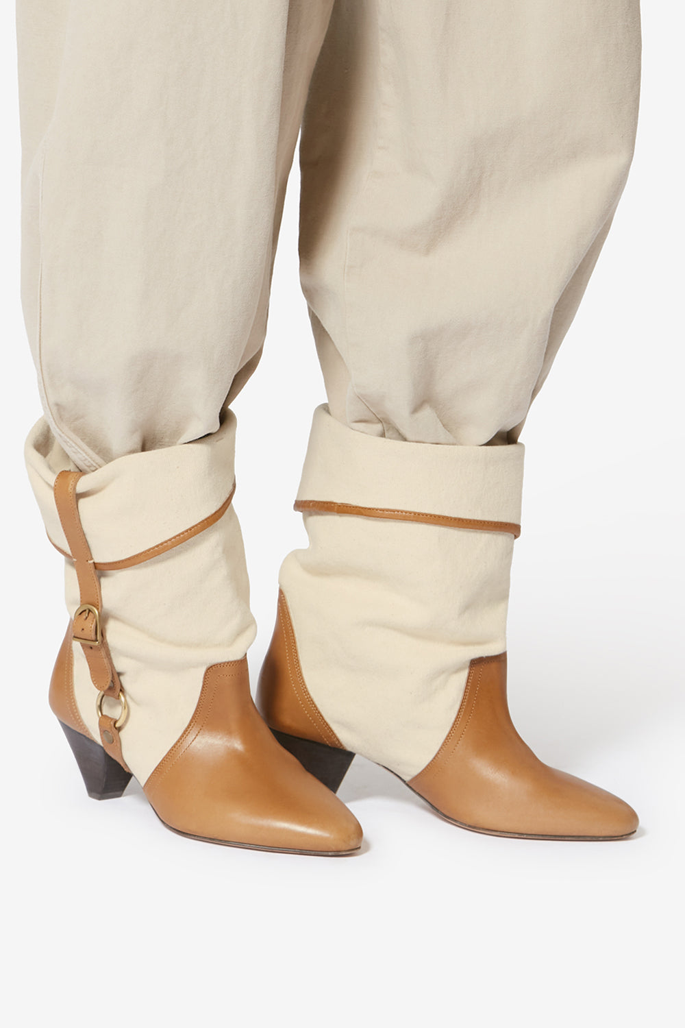 Darner buckle cotton boots - Ecru-chestnut - Woman - 5