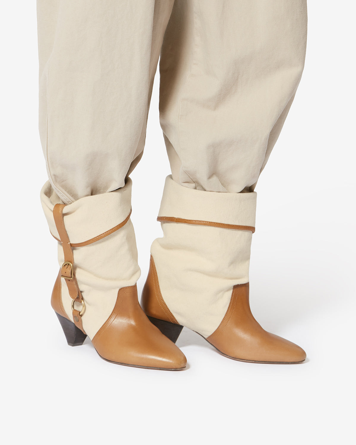 Boots darner buckle en coton - Écru-châtaigne - Woman - 5