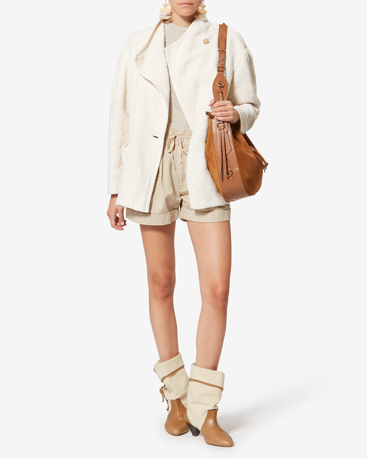 Boots darner buckle en coton - Écru-châtaigne - Woman - 6