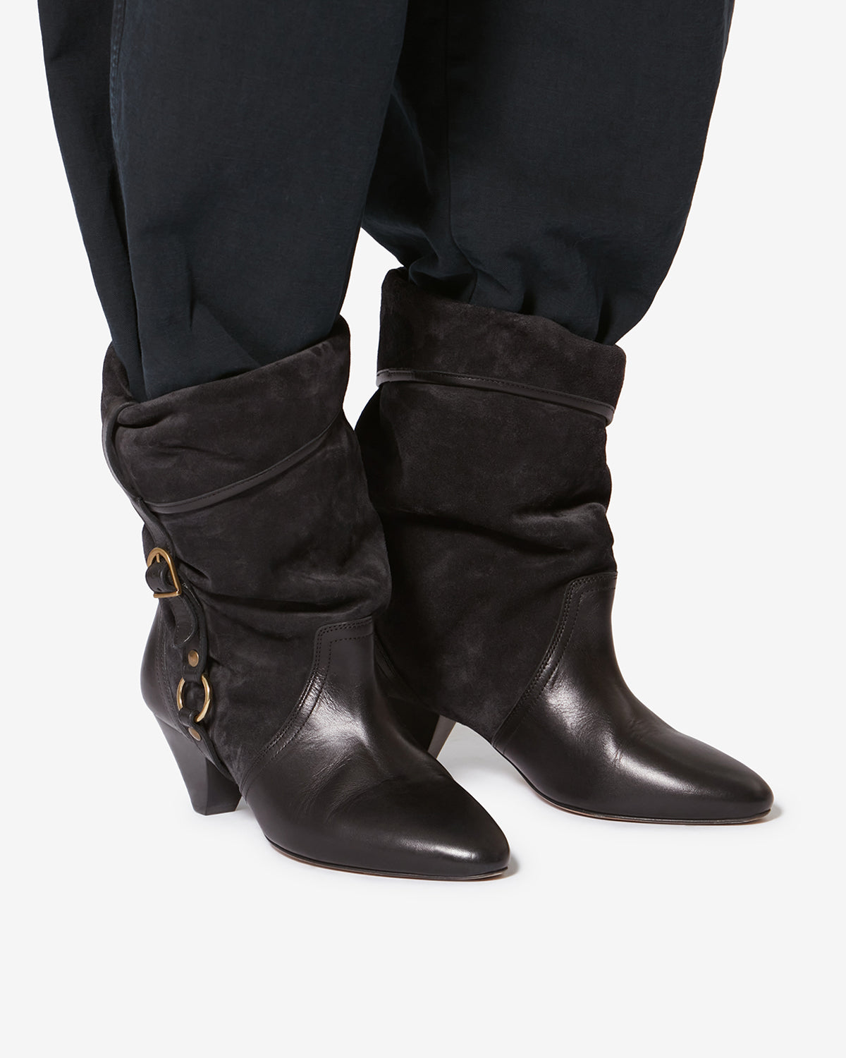 Boots darner buckle aus veloursleder - Schwarz gewaschen - Woman - 5