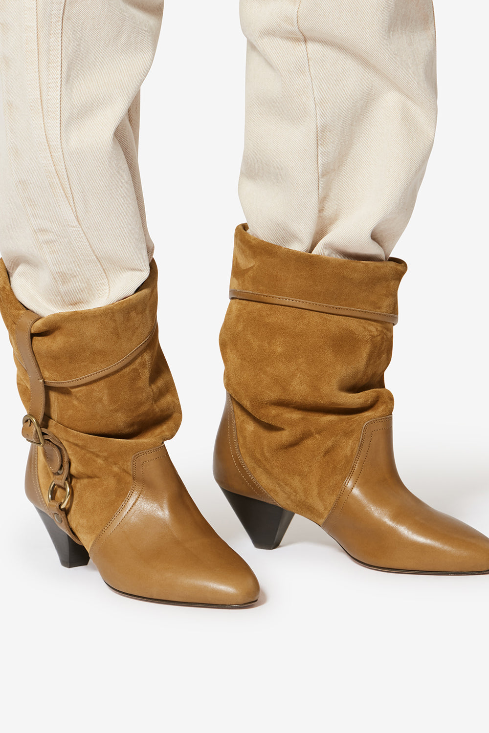 Darner buckle suede leather boots - Chestnut - Woman - 5