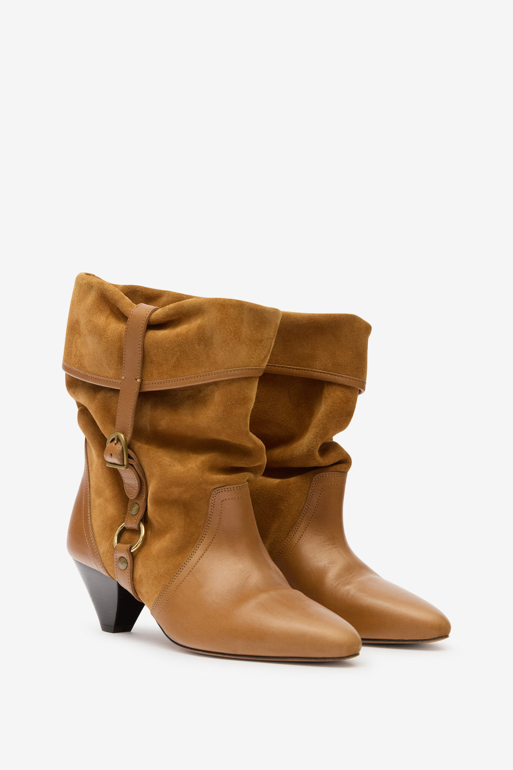 Darner buckle suede leather boots - Chestnut - Woman - 3