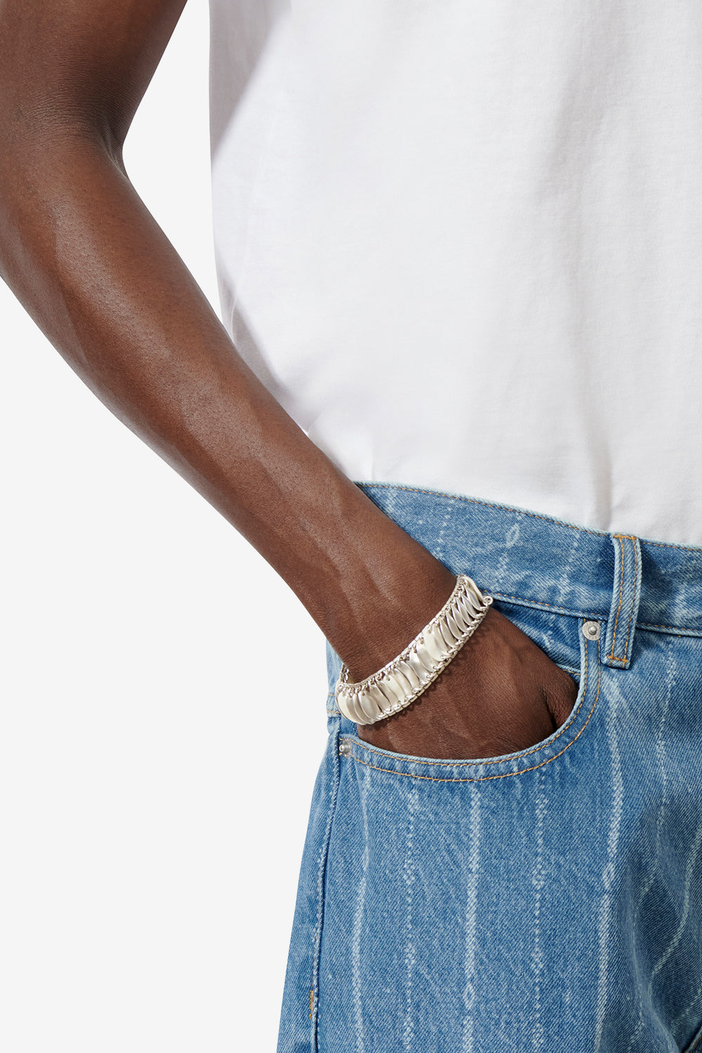 Ailys man ミニプレート付き ワイドブレスレット - Silver-gold - Man - 2