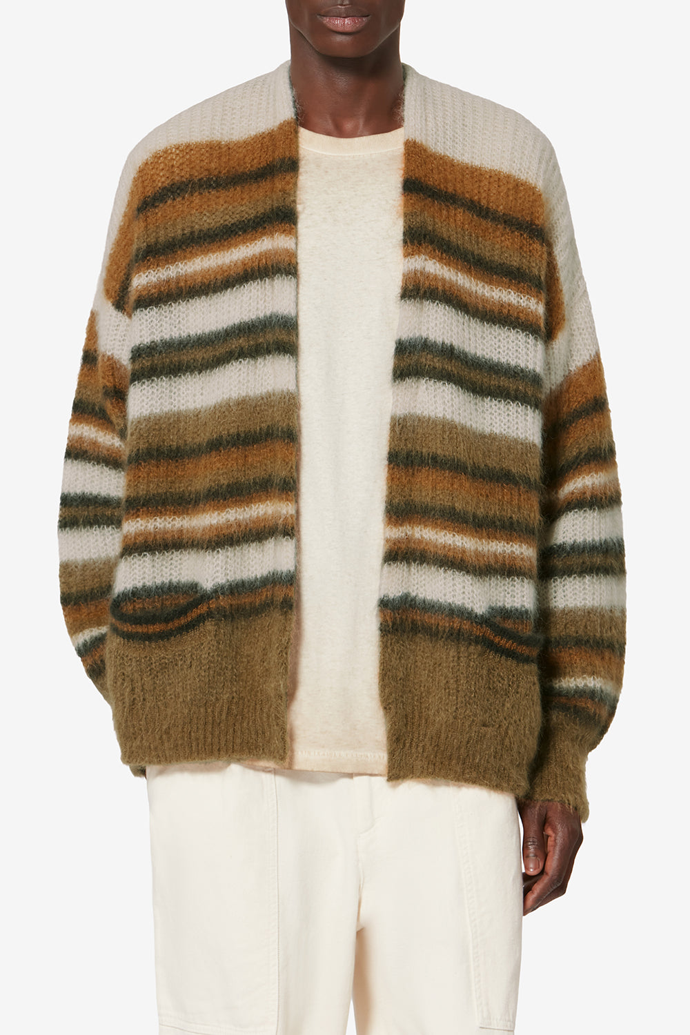 Gestreifter cardigan aus mohair danah - Ecru/camel - Man - 4