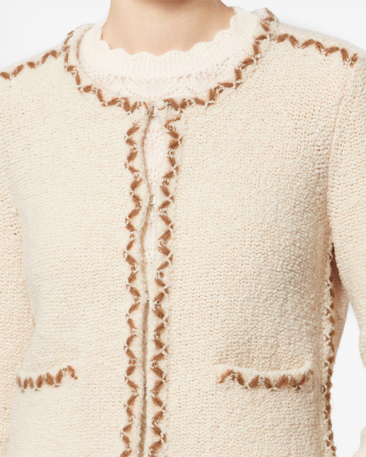 Cardigan rochelle in tweed di lana merino - Ecru-bronze - Woman - 2