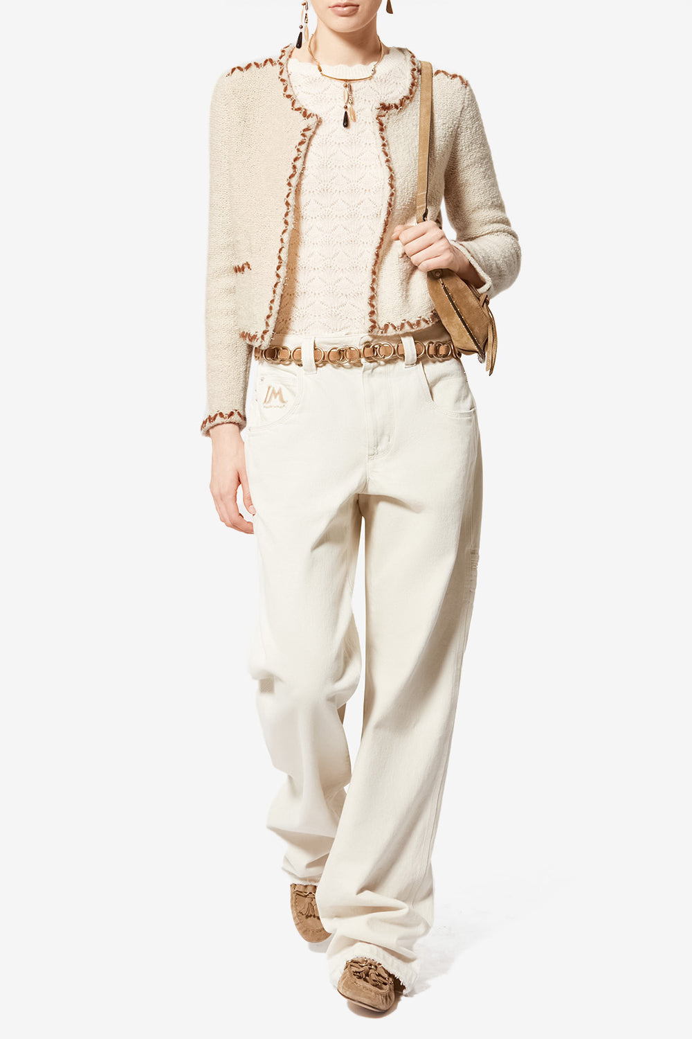 Rochelle merinos wool tweed cardigan - Ecru-bronze - Woman - 2