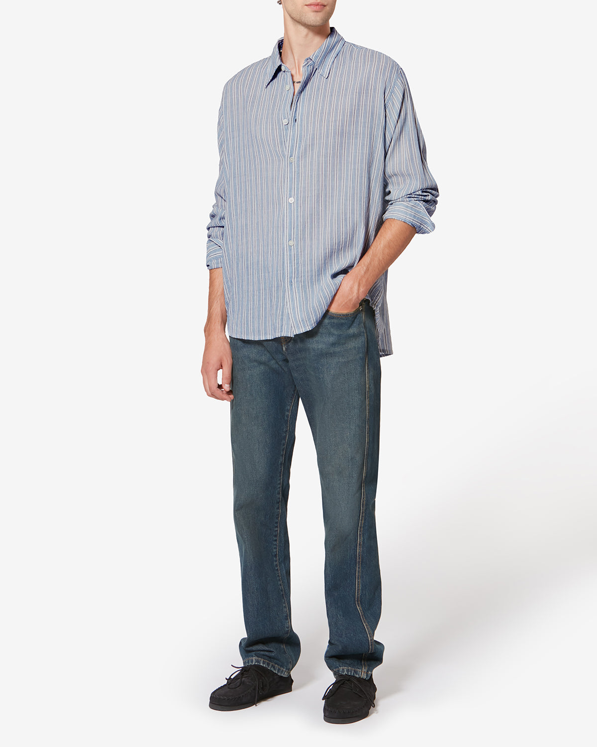 Gestreiftes hemd mit kreppeffekt cybilio - Blau - Man - 1