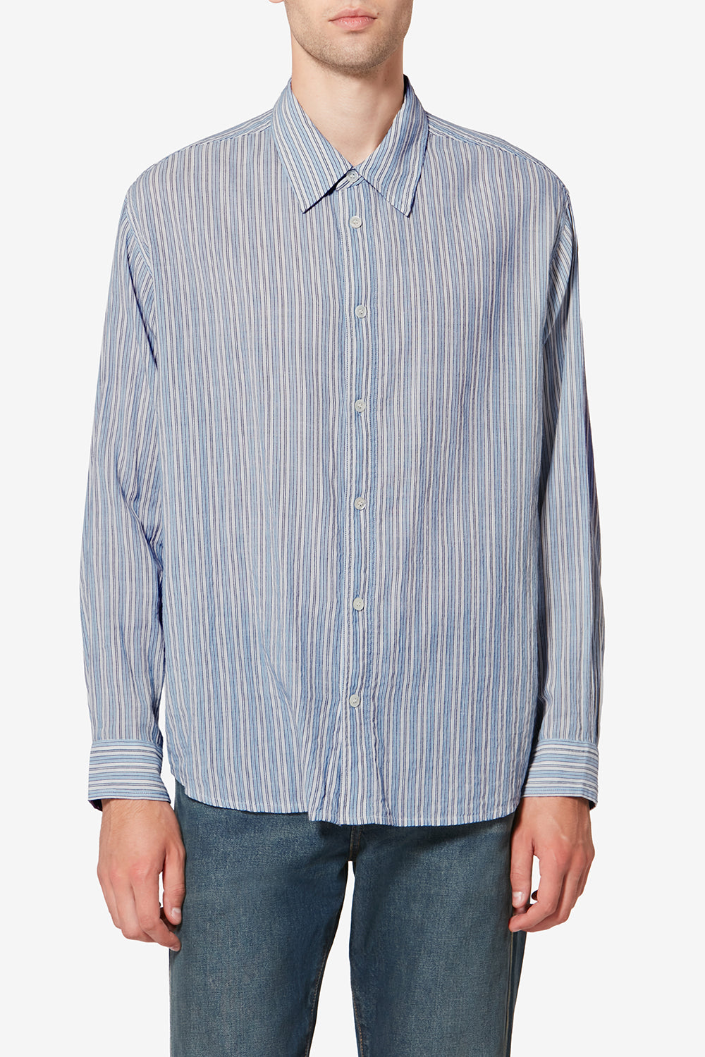 Gestreiftes hemd mit kreppeffekt cybilio - Blau - Man - 4