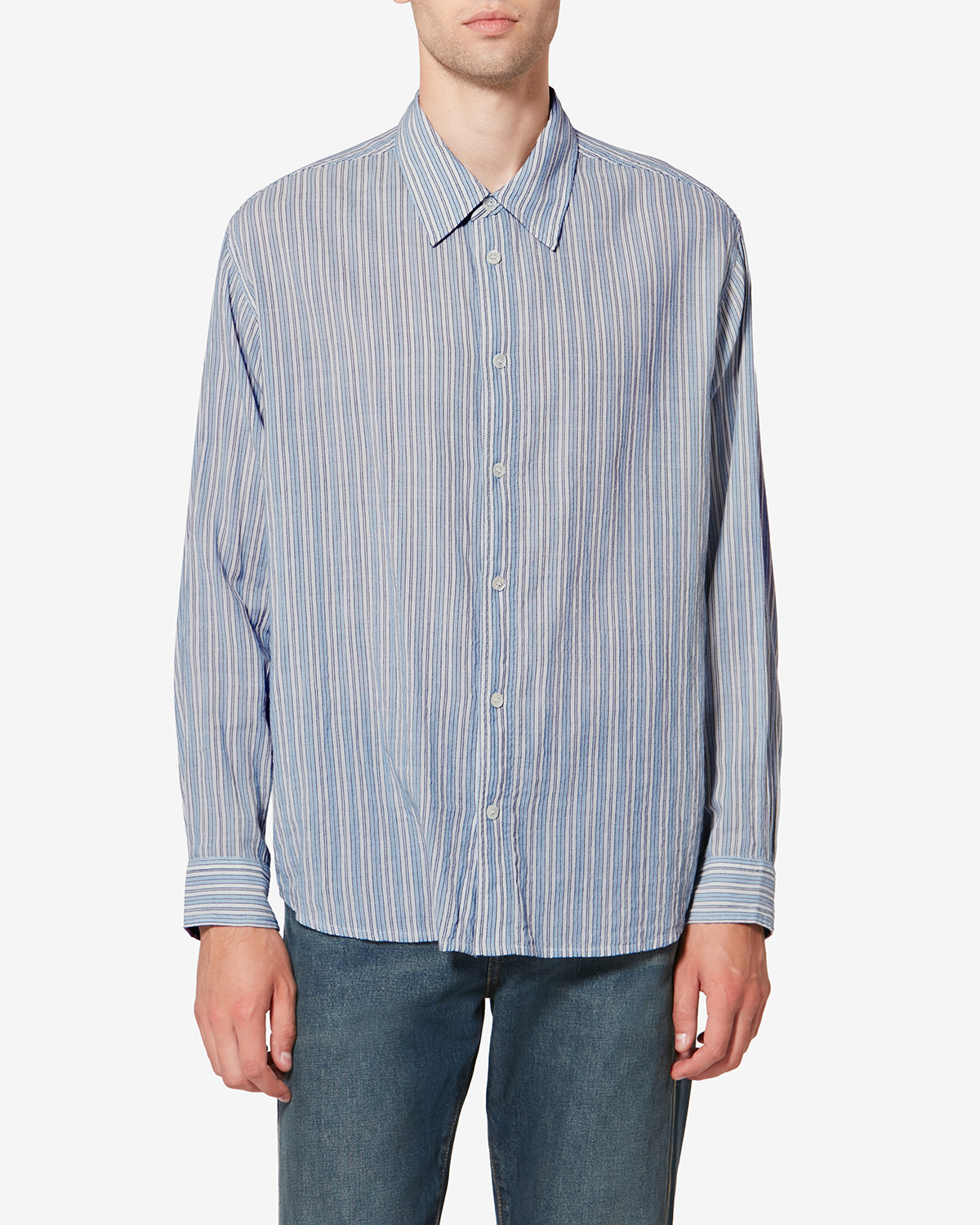 Gestreiftes hemd mit kreppeffekt cybilio - Blau - Man - 3