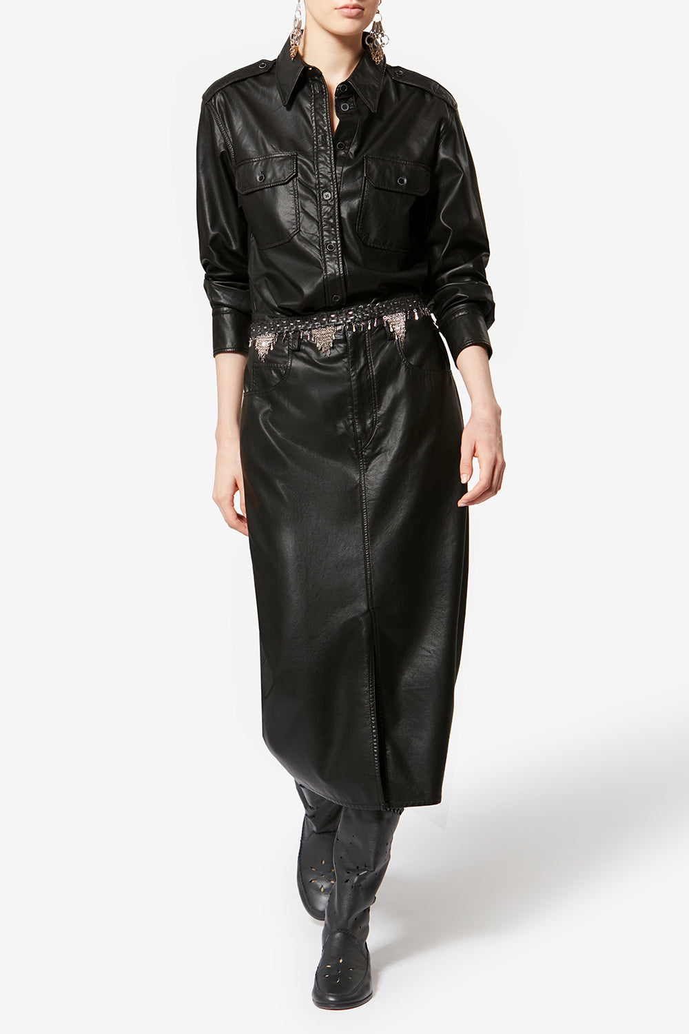 Chemise noee façon cuir souple et fin - Noir - Woman - 2