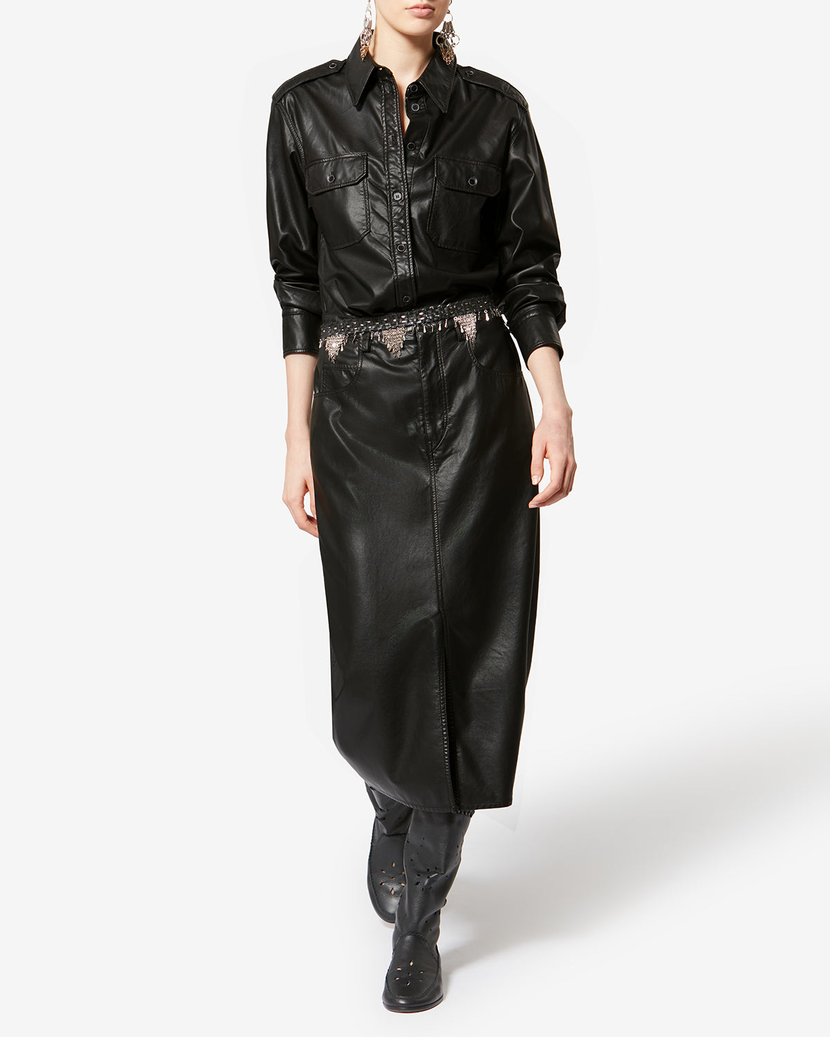 Noee shirt in fine and soft faux leather - Black - Woman - 1