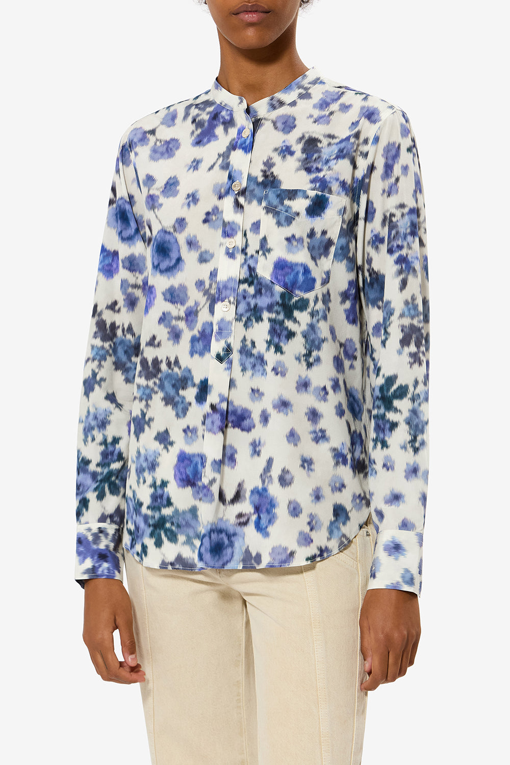 Blouse rusak en soie imprimée de roses - Bleu - Woman - 4