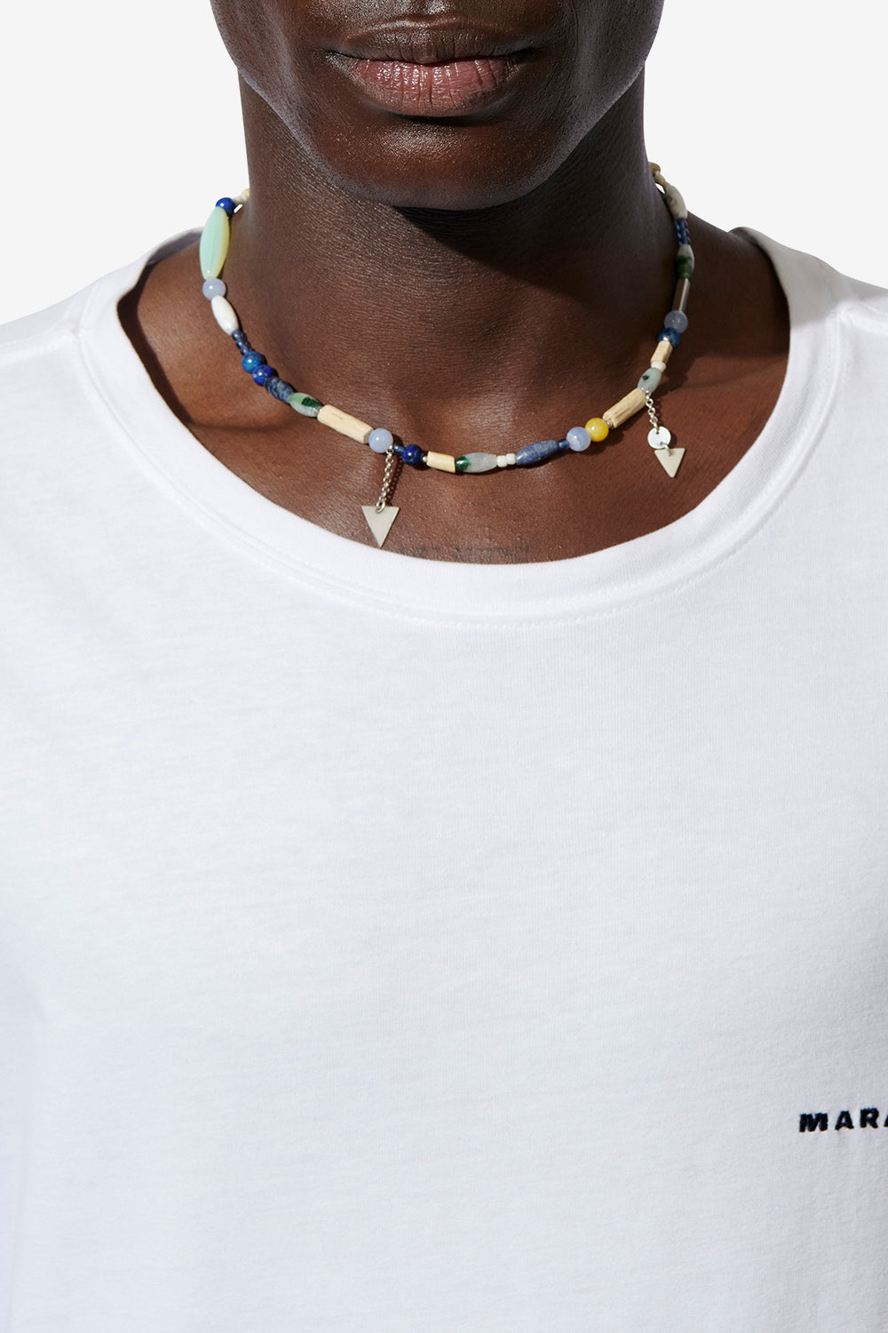 Yulian stone, wood, and pendant necklace - Blue-silver - Man - 2