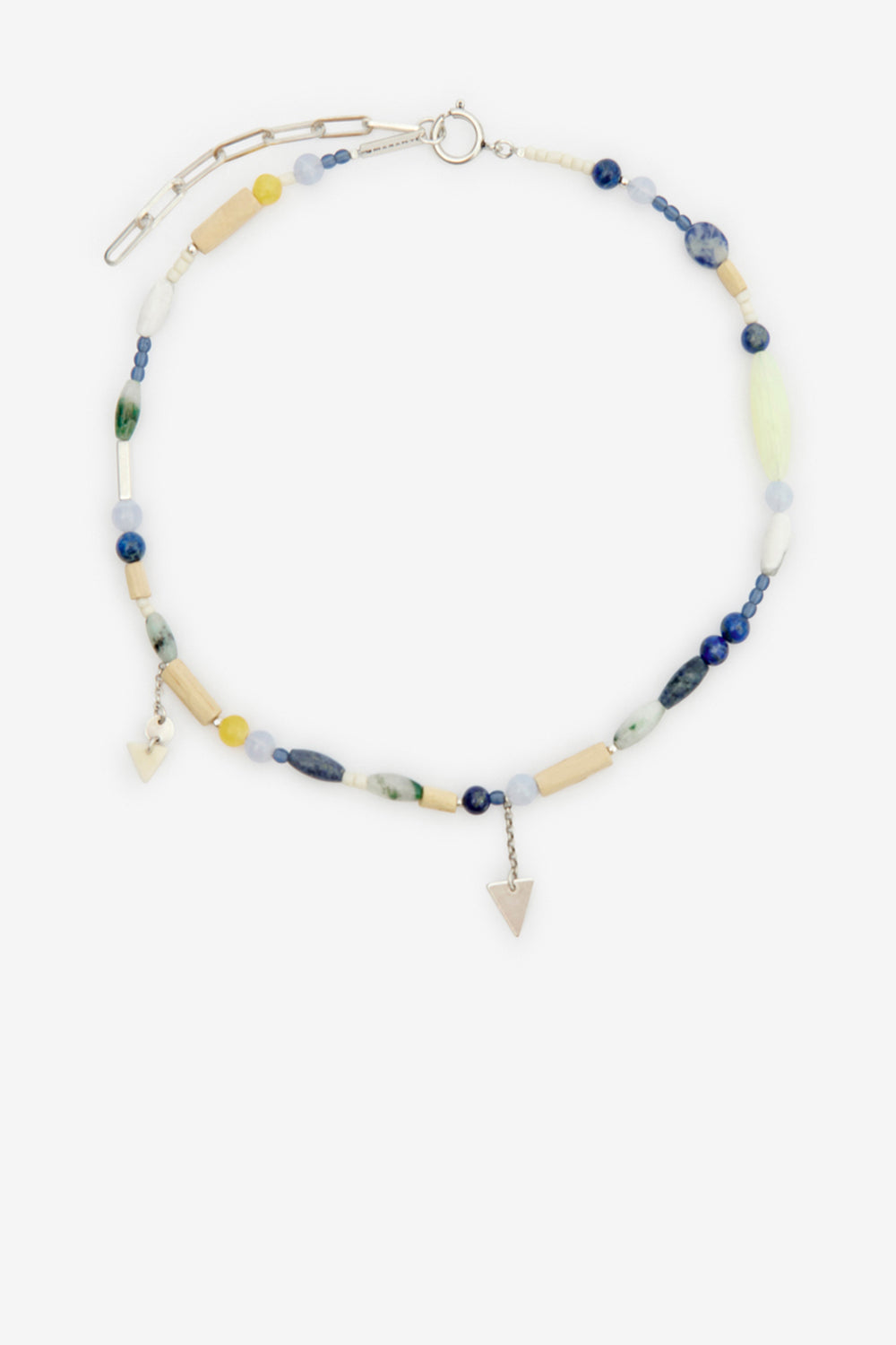 Yulian stone, wood, and pendant necklace - Blue-silver - Man - 1