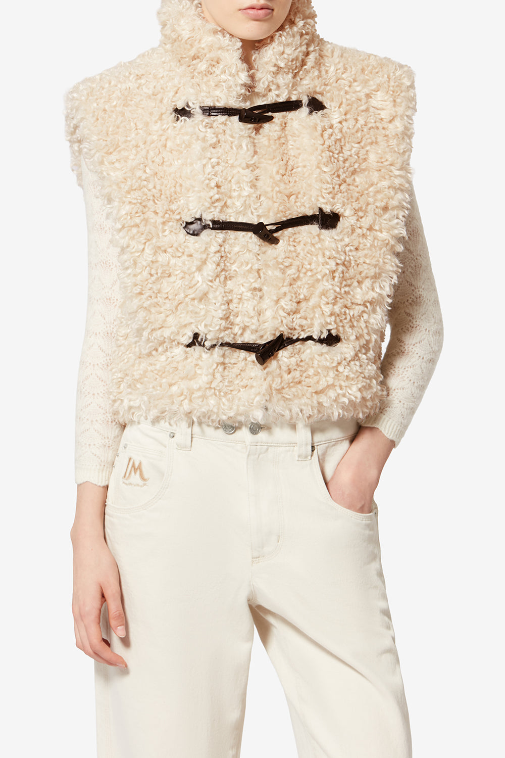 Gilet senza maniche alisa in ecopelliccia bouclé - Ecru - Woman - 4