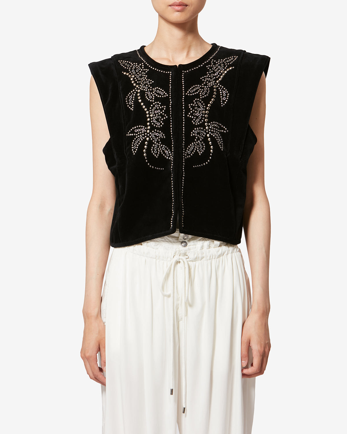 Gilet sans manches en velours clouté poppy - Noir - Woman - 3