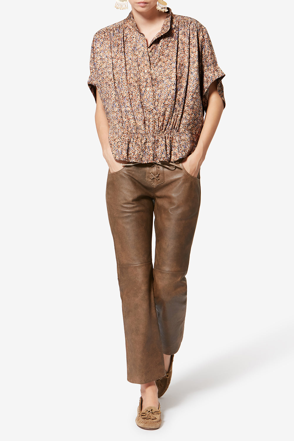 Top azalea aus geblümtem seiden-jacquard - Ochre - Woman - 2